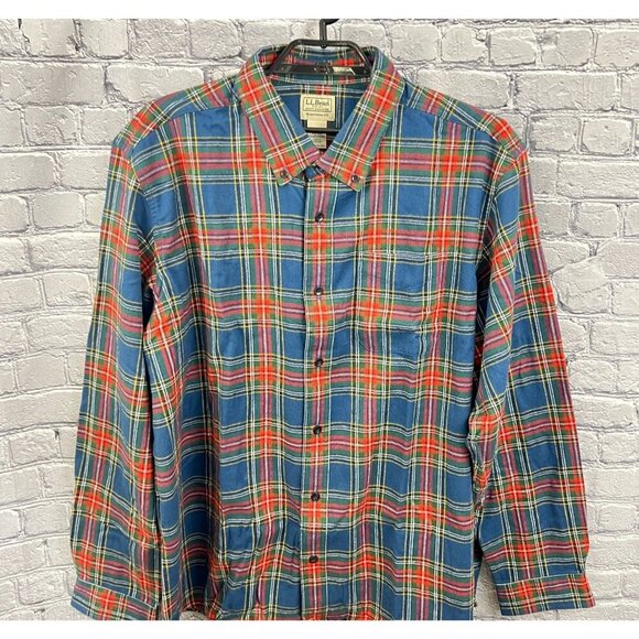 L.L. Bean Flannel Plaid Long Sleeve Shirt Mens XXL Traditional Fit Red Blue - Picture 5 of 6
